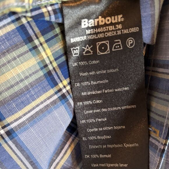 Barbour Highland Check 26 Long Blue Yellow Plaid Tailored Fit Long Sleeve Men XL - Picture 10 of 11